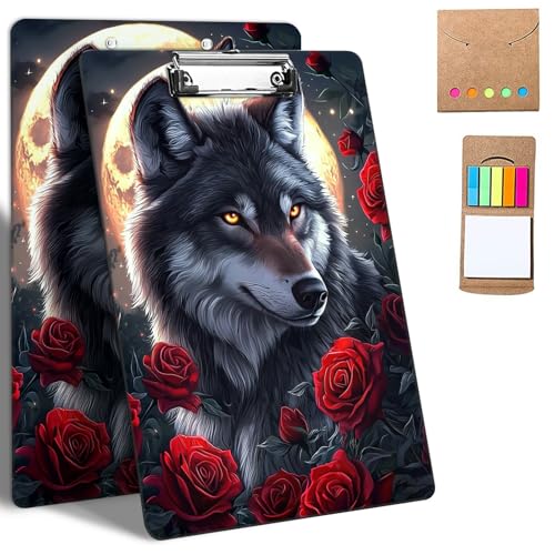 GFRGTFHYT Kunststoff-Klemmbretter mit Notizen, niedliches Klemmbrett mit niedrigem Profil, dekorative Klemmbretter, A4, Briefgröße für Klassenzimmer, Büro, Studenten, Frauen, Kunst, Wolf, Mond, 22,9 x GFRGTFHYT Kunststoff-Klemmbretter mit Notizen, niedliches Klemmbrett mit niedrigem Profil, dekorative Klemmbretter, A4, Briefgröße für Klassenzimmer, Büro, Studenten, Frauen, Kunst, Wolf, Mond, 22,9 x von GFRGTFHYT
