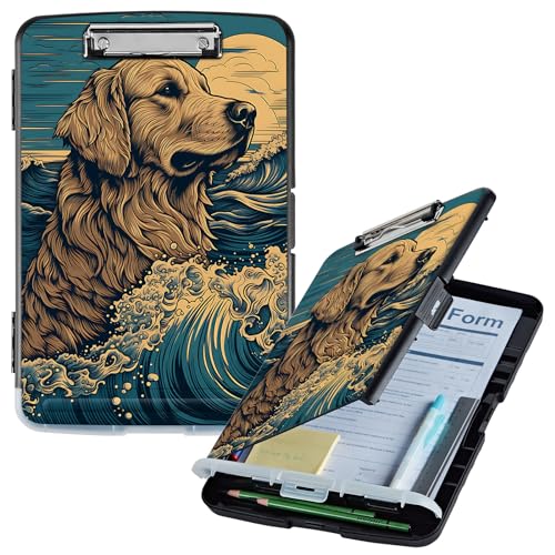 Klemmbrett mit Aufbewahrung, Goldener Hund, Meereswelle, hohe Kapazität, Aufbewahrung, Klemmbrett mit Stifthalter, seitliche Öffnung, Kunststoff-Klemmbretter, strapazierfähig, Still-Klemmbretter Klemmbrett mit Aufbewahrung, Goldener Hund, Meereswelle, hohe Kapazität, Aufbewahrung, Klemmbrett mit Stifthalter, seitliche Öffnung, Kunststoff-Klemmbretter, strapazierfähig, Still-Klemmbretter von GFRGTFHYT