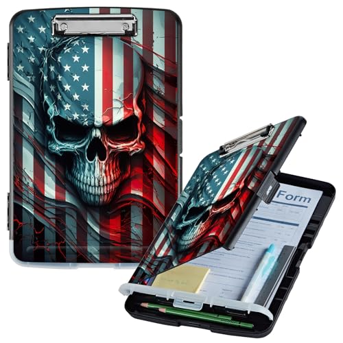 Klemmbrett mit Aufbewahrung, amerikanische Flagge, Totenkopf, hohe Kapazität, Aufbewahrung, Klemmbrett mit Stifthalter, seitliche Öffnung, Kunststoff-Klemmbretter, strapazierfähig, Still-Klemmbretter Klemmbrett mit Aufbewahrung, amerikanische Flagge, Totenkopf, hohe Kapazität, Aufbewahrung, Klemmbrett mit Stifthalter, seitliche Öffnung, Kunststoff-Klemmbretter, strapazierfähig, Still-Klemmbretter von GFRGTFHYT