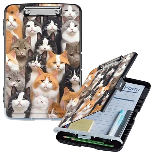 Klemmbrett mit Aufbewahrung, niedliche Katzen, hohe Kapazität, Aufbewahrungs-Klemmbrett mit Stifthalter, seitliche Öffnung, Kunststoff-Klemmbretter, strapazierfähig, Still-Klemmbretter, faltbar, A4 Klemmbrett mit Aufbewahrung, niedliche Katzen, hohe Kapazität, Aufbewahrungs-Klemmbrett mit Stifthalter, seitliche Öffnung, Kunststoff-Klemmbretter, strapazierfähig, Still-Klemmbretter, faltbar, A4 von GFRGTFHYT