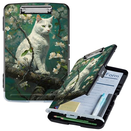 Klemmbrett mit Aufbewahrung, weiße Katze, Blume, hohe Kapazität, Aufbewahrung, Klemmbrett mit Stifthalter, seitliche Öffnung, Kunststoff-Klemmbretter, strapazierfähig, Still-Klemmbretter, faltbar, A4 Klemmbrett mit Aufbewahrung, weiße Katze, Blume, hohe Kapazität, Aufbewahrung, Klemmbrett mit Stifthalter, seitliche Öffnung, Kunststoff-Klemmbretter, strapazierfähig, Still-Klemmbretter, faltbar, A4 von GFRGTFHYT