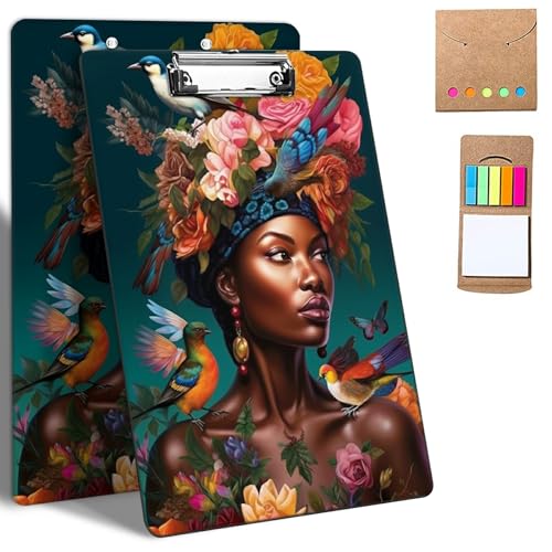 Kunststoff-Klemmbretter, 9 x 12,5 cm Klemmbretter mit flachem Profil-Clip, niedliches Klemmbrett, A4, Briefgröße mit Notizen für Klassenzimmer, Büro, Studenten, Frauen, Blumen, amerikanisches Mädchen von GFRGTFHYT