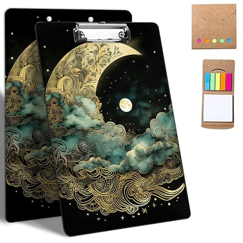 Kunststoff-Klemmbretter, 9 x 12,5 cm Klemmbretter mit niedrigem Profil-Clip, niedliches Klemmbrett, A4, Briefgröße mit Notizen für Klassenzimmer, Büro, Studenten, Frauen, Kunst, Mond, Sternennacht Kunststoff-Klemmbretter, 9 x 12,5 cm Klemmbretter mit niedrigem Profil-Clip, niedliches Klemmbrett, A4, Briefgröße mit Notizen für Klassenzimmer, Büro, Studenten, Frauen, Kunst, Mond, Sternennacht von GFRGTFHYT