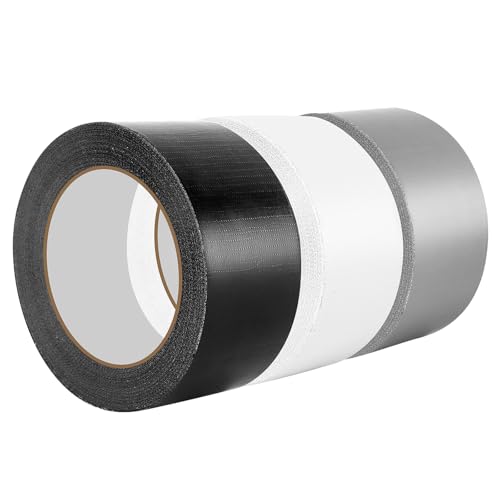 3er Rolle Panzertape, 48mm x 20m Gewebeklebeband, Panzerband Wasserfest Klebeband Extra Starkes Klebeband Gewebeband Handreißbar für Innen Außen Reparieren Befestigen Bündeln(Schwarz, Silber, weiß) von GFUEIGJ