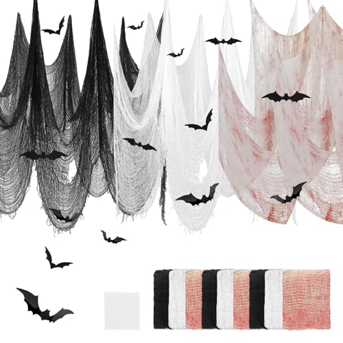 9 Stück Cover Gaze Gruseliges Tuch 183 * 76CM Gruseliges Gaze Dekogewebe 3 Farben Geistertuch mit 24 Fledermaus Aufkleber Halloween Gruseliges Gaze Tuch für Halloween Deko Outdoor 9 Stück Cover Gaze Gruseliges Tuch 183 * 76CM Gruseliges Gaze Dekogewebe 3 Farben Geistertuch mit 24 Fledermaus Aufkleber Halloween Gruseliges Gaze Tuch für Halloween Deko Outdoor von GFUEIGJ