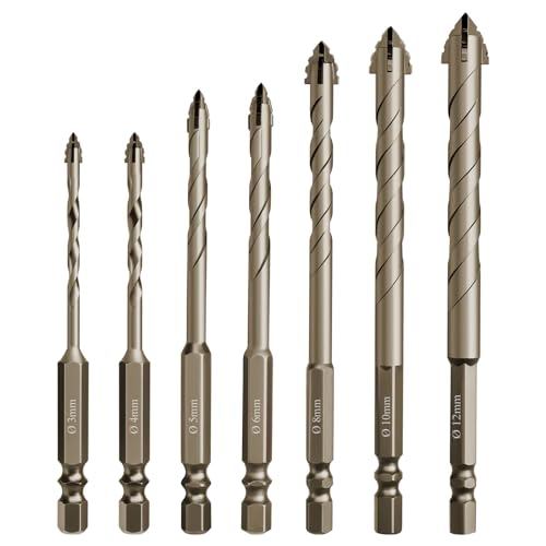 Sägezahnbohrer 7-teiliges Gerwand Bohrer Mit 4 Schneiden Multifunktions Vierschneidiger Exzenterbohrer Hochfester Bohrer Set für Glas Keramik Holz Metall Beton von GFUEIGJ
