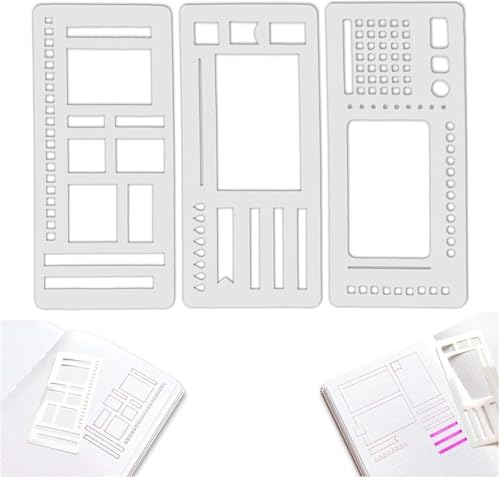 Handgemachte flexible Schallplattenvorlage, Planner Stencil Set für Punktgitter-Journale, Wiederverwendbare Schablonen mit Checklisten, Kästchen und Linien für Bullet Journal, Scrapbook, Notizbuch von GFYLOHCY