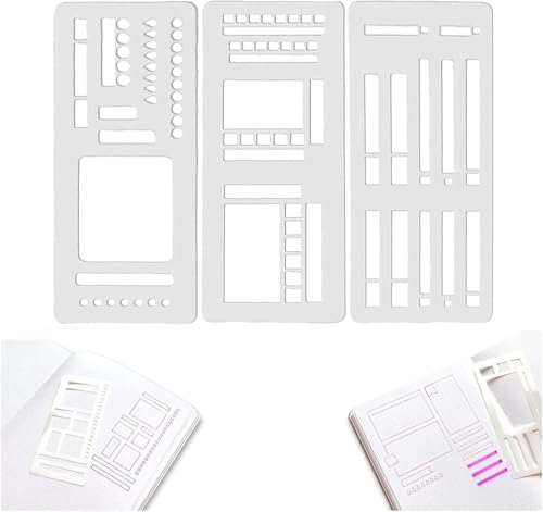Handgemachte flexible Schallplattenvorlage, Planner Stencil Set für Punktgitter-Journale, Wiederverwendbare Schablonen mit Checklisten, Kästchen und Linien für Bullet Journal, Scrapbook, Notizbuch von GFYLOHCY