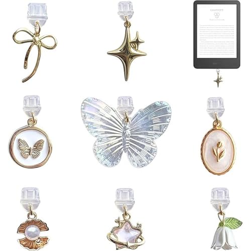 GGAUBAIFI Staubschutzstecker-Anhänger für Kindle, 8 Stück, Schmetterling, Stern, Schleife, Blume, Anhänger, kompatibel mit Kindle und Telefon Typ C/USB C von GGAUBAIFI