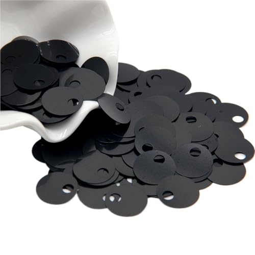 Pailletten for Basteln, 20 mm große, runde, lose Paillette mit großem Loch, flache PVC-Pailletten for Kleidungsstücke, Zubehör, 10 g(Black) von GGFFJ