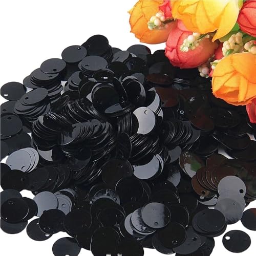 Pailletten for Basteln, Durchmesser 10 mm, 15 mm, 20 mm, 25 mm, groß, flach, mit rundem Randloch, lose Pailletten, 10 g(Black,10mm) von GGFFJ