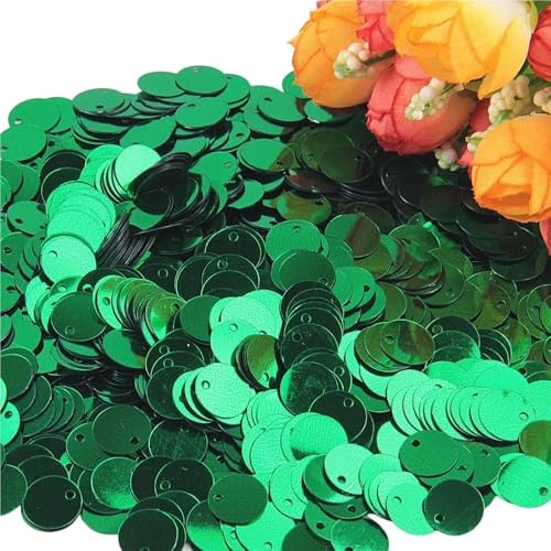 Pailletten for Basteln, Durchmesser 10 mm, 15 mm, 20 mm, 25 mm, groß, flach, mit rundem Randloch, lose Pailletten, 10 g(Green,15mm) von GGFFJ