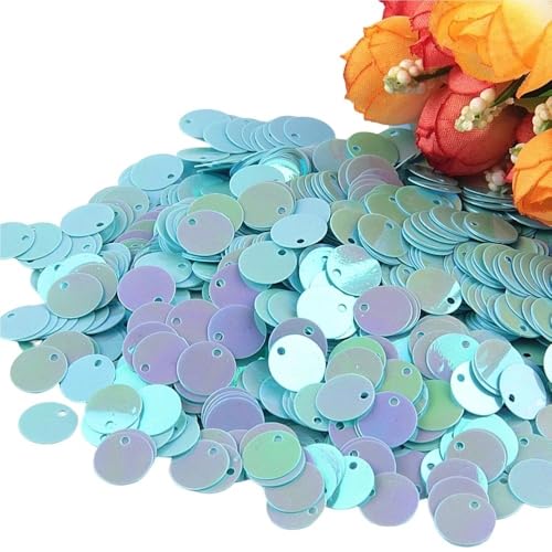Pailletten for Basteln, Durchmesser 10 mm, 15 mm, 20 mm, 25 mm, groß, flach, mit rundem Randloch, lose Pailletten, 10 g(Laser Blue,10mm) von GGFFJ