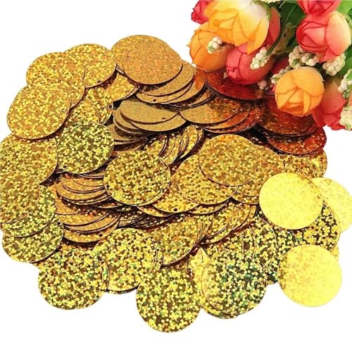 Pailletten for Basteln, Durchmesser 10 mm, 15 mm, 20 mm, 25 mm, groß, flach, mit rundem Randloch, lose Pailletten, 10 g(Laser Gold,10mm) von GGFFJ