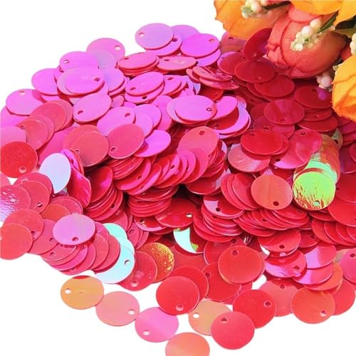 Pailletten for Basteln, Durchmesser 10 mm, 15 mm, 20 mm, 25 mm, groß, flach, mit rundem Randloch, lose Pailletten, 10 g(Laser Red,20mm) von GGFFJ