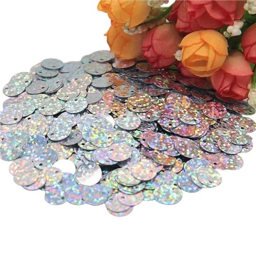 Pailletten for Basteln, Durchmesser 10 mm, 15 mm, 20 mm, 25 mm, groß, flach, mit rundem Randloch, lose Pailletten, 10 g(Laser Silver,10mm) von GGFFJ
