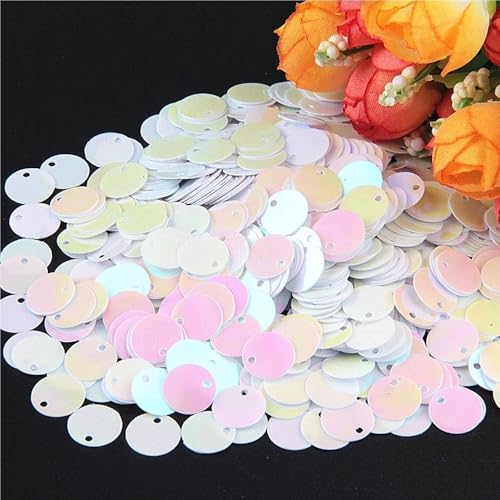 Pailletten for Basteln, Durchmesser 10 mm, 15 mm, 20 mm, 25 mm, groß, flach, mit rundem Randloch, lose Pailletten, 10 g(Laser White,20mm) von GGFFJ