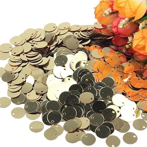 Pailletten for Basteln, Durchmesser 10 mm, 15 mm, 20 mm, 25 mm, groß, flach, mit rundem Randloch, lose Pailletten, 10 g(Light Gold,15mm) von GGFFJ