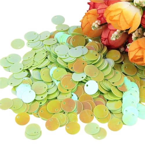 Pailletten for Basteln, Durchmesser 10 mm, 15 mm, 20 mm, 25 mm, groß, flach, mit rundem Randloch, lose Pailletten, 10 g(Lighte Green,15mm) von GGFFJ