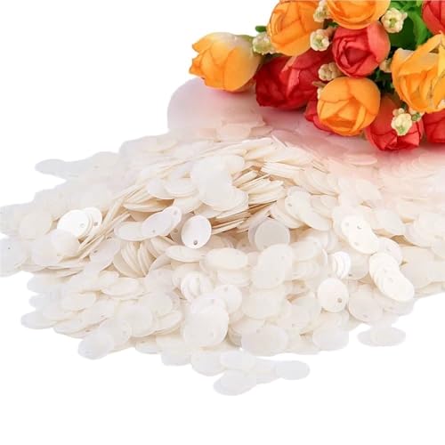 Pailletten for Basteln, Durchmesser 10 mm, 15 mm, 20 mm, 25 mm, groß, flach, mit rundem Randloch, lose Pailletten, 10 g(Matte White,25mm) von GGFFJ