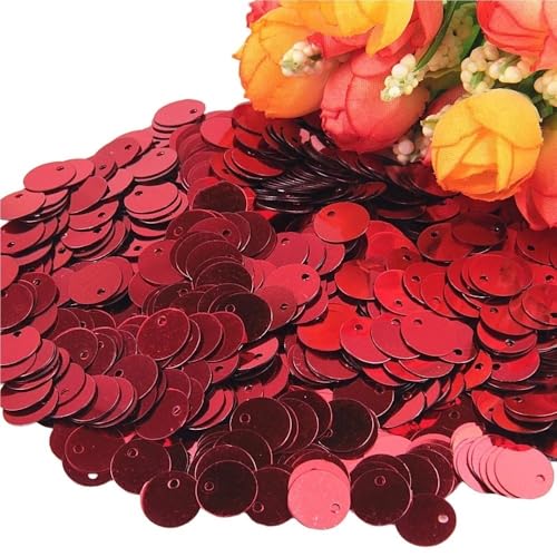 Pailletten for Basteln, Durchmesser 10 mm, 15 mm, 20 mm, 25 mm, groß, flach, mit rundem Randloch, lose Pailletten, 10 g(Red,30mm) von GGFFJ