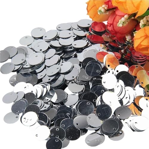 Pailletten for Basteln, Durchmesser 10 mm, 15 mm, 20 mm, 25 mm, groß, flach, mit rundem Randloch, lose Pailletten, 10 g(Silver,15mm) von GGFFJ