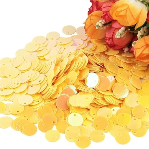 Pailletten for Basteln, Durchmesser 10 mm, 15 mm, 20 mm, 25 mm, groß, flach, mit rundem Randloch, lose Pailletten, 10 g(Yellow,30mm) von GGFFJ