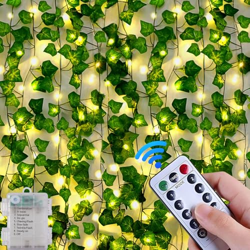 400 CM 80 Led Lichterkette Efeu Künstlich USB, 8 Modi Wasserdicht Lichterkette Mit Fernwirktechnik, Efeugirlande Lichterkette, Lichterkette Mit Blumengirlande Hängend Pflanzen Für Innenberei,Party von GGII