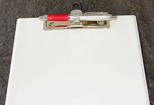 Klemmbrett DIN A4 weiß (Made in Germany) mit Halter für Kugelschreiber inkl. Kugelschreiber von ggm