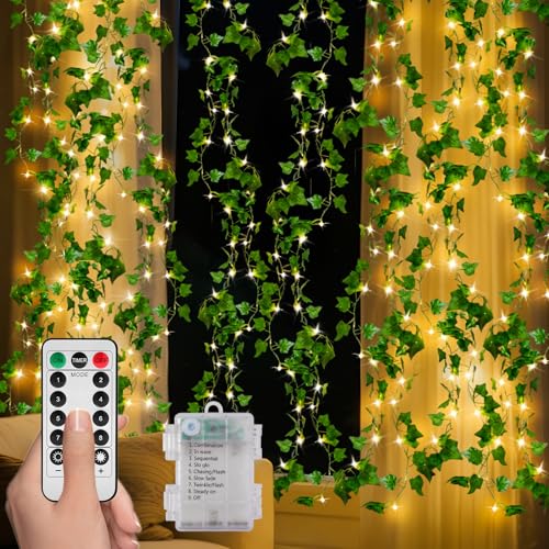 GGNOO 2 Stück 2M 40LED LED Efeu Künstlich Lichterkette, Grüne Efeu-Lichterkette Girlande, Wasserdicht Batteriebetrieben mit Timing-Funktion, für Hängend Pflanzen, Zimmer, Wand, Weihnachtsdekoration von GGNOO