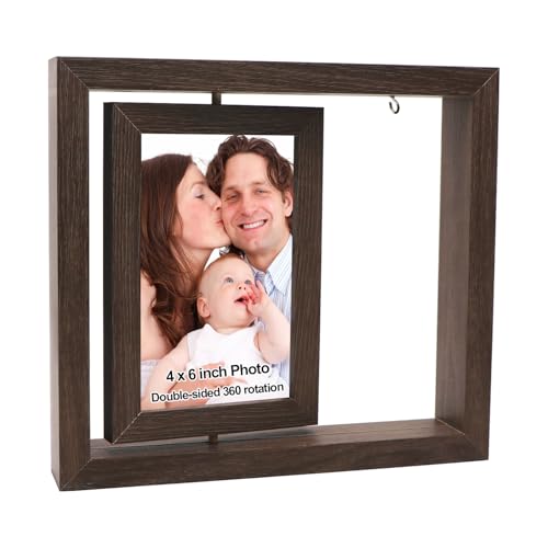 GGOUPTY Holz-Bilderrahmen, drehbar, 10,2 x 15,2 cm, doppelseitig, Tisch-Display für Zuhause, Büro, Dekoration, Geschenk von GGOUPTY