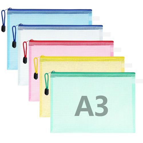 GGTTNRT Dokumententasche Reißverschluss 5 Stück Dokumententasche A3 Bunt Mesh Zip Beutel für Datei Papier Kosmetika Reisezubehör GGTTNRT Dokumententasche Reißverschluss 5 Stück Dokumententasche A3 Bunt Mesh Zip Beutel für Datei Papier Kosmetika Reisezubehör von GGTTNRT