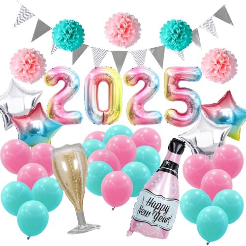 GGTTNRT Silvester Deko Set 2025 - Ballons, Banner, Party Dekorationen, Luftballons, Photo Backgrounds Happy New Year (Buntes) von GGTTNRT