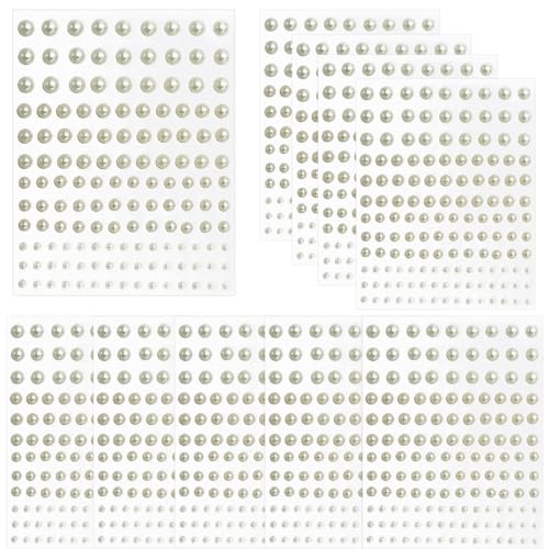 1650 Stück Selbstklebende Halbperlen,10 Blatt 3/4/5/6mm Selbstklebende Perlen-Aufkleber,Plastikimitat Perle,Perlen fü rsich schminken Schmuck herstellung Kleidung Armbänder Basteln DIY Handy von GGUFAY