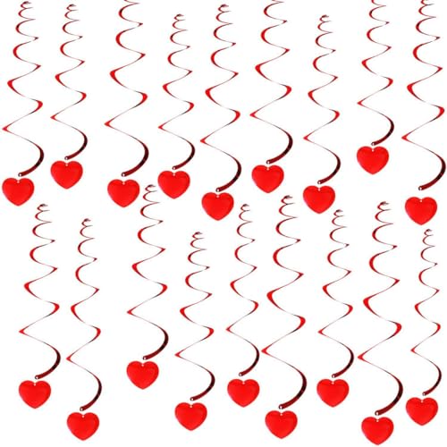 GGUFAY 18 PCS Deckenhänger mit Herzen, Spiral Girlanden mit Herzen, Rote Herz Dekoration zum Aufhängen Herz Spirale Girlande Banner für Hochzeit Geburtstag Party Valentinstag und Weihnachten Deko von GGUFAY