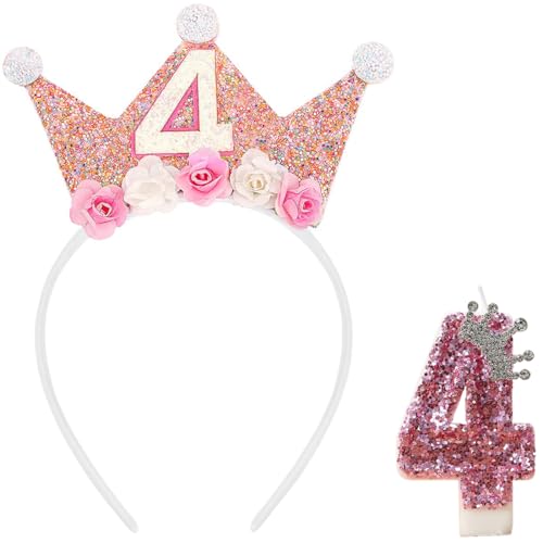GGUFAY 4 Jahr Geburtstagskrone + Geburtstagskerzen Zahlen 4, Krone Geburtstag 4 Jahre Mädchen und Birthday Candle Nummer, 3D Tortendeko, Kuchen Dekoration für Geburtstag Party, Jubiläen von GGUFAY