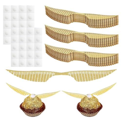 GGUFAY 50x Gold-Glitter-Flügel Kuchendeko: Golden Snitch Wings als Schoko- & Cupcake-Topper mit Klebepunkt für Geburtstagspartys. Schicke Schokoladen-Dekoration! von GGUFAY