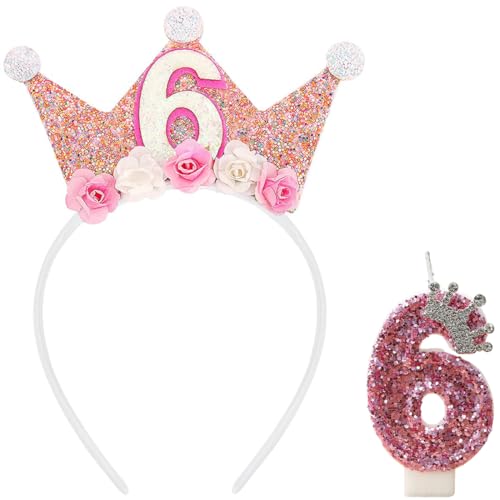 GGUFAY 6 Jahr Geburtstagskrone + Geburtstagskerzen Zahlen 6, Krone Geburtstag 6 Jahre Mädchen und Birthday Candle Nummer, 3D Tortendeko, Kuchen Dekoration für Geburtstag Party, Jubiläen GGUFAY 6 Jahr Geburtstagskrone + Geburtstagskerzen Zahlen 6, Krone Geburtstag 6 Jahre Mädchen und Birthday Candle Nummer, 3D Tortendeko, Kuchen Dekoration für Geburtstag Party, Jubiläen von GGUFAY