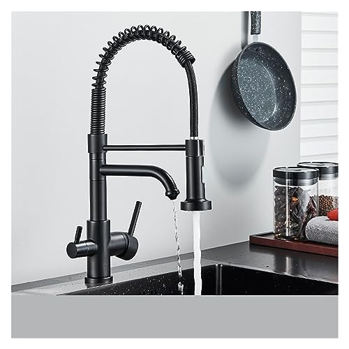 GGYTMQL Mattschwarzer Küchenwasserhahn, Wasserhahn, Luftreiniger, Wasserhahn, Doppelsprüher, Trinkwasserhahn, 360 Grad drehbar, Reinigungsmischer (Typ B, Chrom) von GGYTMQL