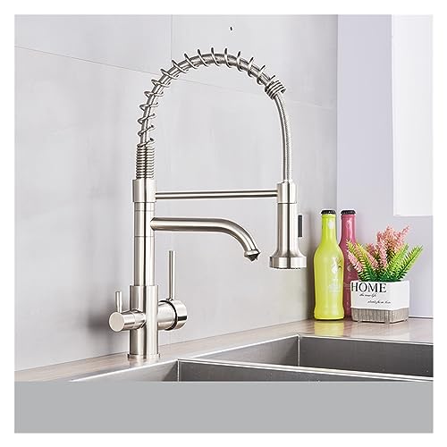 GGYTMQL Mattschwarzer Küchenwasserhahn, Wasserhahn, Luftreiniger, Wasserhahn, Doppelsprüher, Trinkwasserhahn, 360 Grad drehbar, Reinigungsmischer (Typ B, Chrom) von GGYTMQL