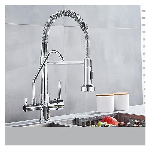 GGYTMQL Mattschwarzer Küchenwasserhahn, Wasserhahn, Luftreiniger, Wasserhahn, Doppelsprüher, Trinkwasserhahn, 360 Grad drehbar, Reinigungsmischer (Typ B, Chrom) von GGYTMQL