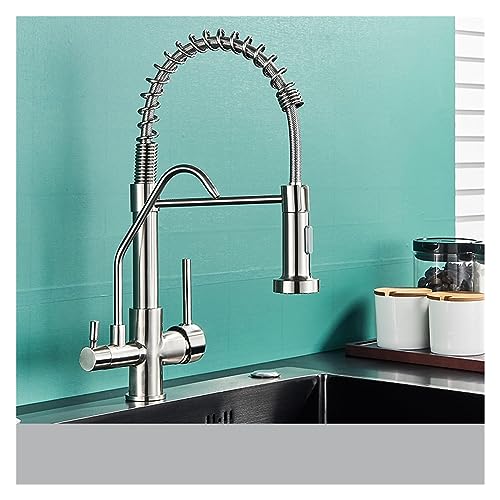 GGYTMQL Mattschwarzer Küchenwasserhahn, Wasserhahn, Luftreiniger, Wasserhahn, Doppelsprüher, Trinkwasserhahn, 360 Grad drehbar, Reinigungsmischer (Typ B, Chrom) von GGYTMQL
