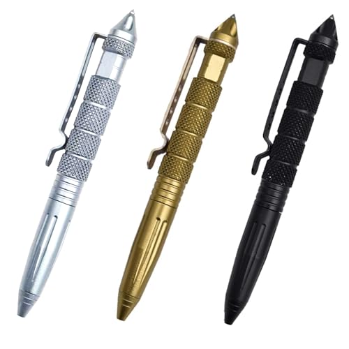 3 Stücke Tactical Pen, Vielseitig Taktischer kugelschreiber, Multifunktionales Antioxidans-selbstverteidigung-Militärstift, für Büroschreibwaren, Notfallwerkzeuge für den Außenbereich (3 Farben) von GGesii