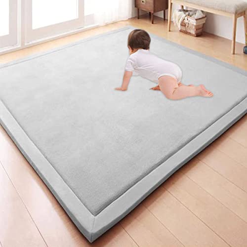 GGoty Großer Teppich, Korallen-Samt, Baby-Spielmatte, dick für Kinderzimmer, Arbeitszimmer, Küche, Kinderzimmer, Krabbelmatte für Babys, rutschfeste Yogamatte (120 x 180 x 2 cm, grau) von GGoty