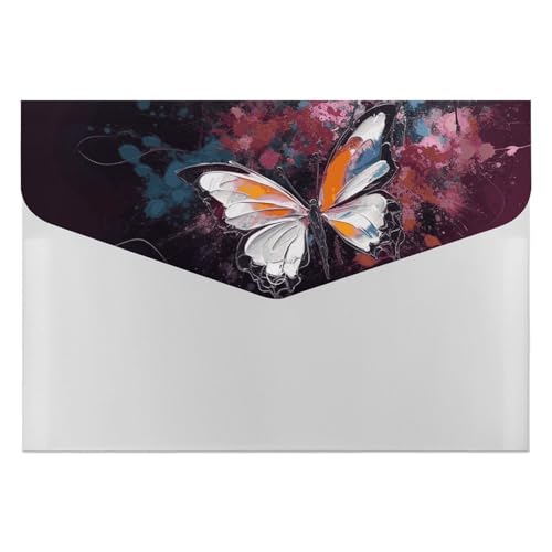 Abstrakter Schmetterlings-Akkordeon-Aktenordner, 6 Taschen, Dokumenten-Organizer, Fächermappe mit Etiketten, Reisedokumentenmappen, Kunststoff-Umschläge mit Schnappverschluss, 33 x 23 cm von GHENBLT