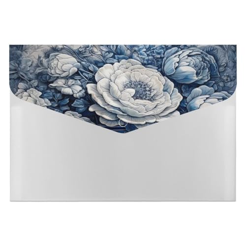 Akkordeon-Aktenordner, handgezeichnete blaue Blumen, 6 Fächer, Dokumenten-Organizer, Fächermappe mit Etiketten, Reisedokumentenmappen, Kunststoff-Umschläge mit Schnappverschluss, 33 x 23 cm von GHENBLT