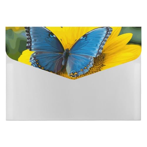 Akkordeon-Aktenordner mit 6 Fächern, Akkordeon-Ordner, Akkordeon-Ordner mit Etiketten, Reise-Dokumentenmappe, Kunststoff-Umschläge mit Schnappverschluss, 33 x 23 cm, Sonnenblumenblau von GHENBLT
