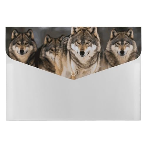 Akkordeon-Aktenordner mit 6 Fächern, Akkordeon-Ordner, Akkordeon-Ordner mit Etiketten, Reise-Dokumentenmappen, Kunststoff-Umschläge mit Schnappverschluss, 33 x 23 cm, Packung mit Wölfen von GHENBLT