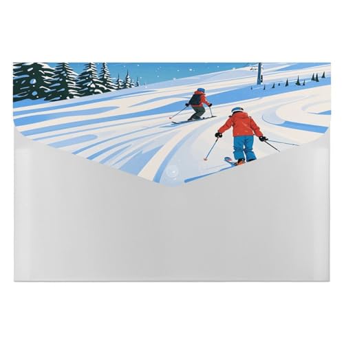 Akkordeon-Aktenordner mit 6 Fächern, Akkordeon-Organizer mit Wintersport-Motiv, Akkordeon-Ordner mit Etiketten, Reisedokumentenmappen, Kunststoff-Umschläge mit Schnappverschluss, 33 x 23 cm von GHENBLT