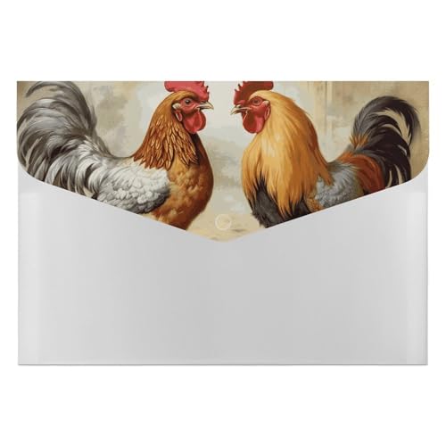 Akkordeon-Aktenordner mit Huhn- und Hahn-Aufdruck, 6 Fächer, Dokumenten-Organizer, Fächermappe mit Etiketten, Reisedokumentenmappen, Kunststoff-Umschläge mit Schnappverschluss, 33 x 23 cm von GHENBLT